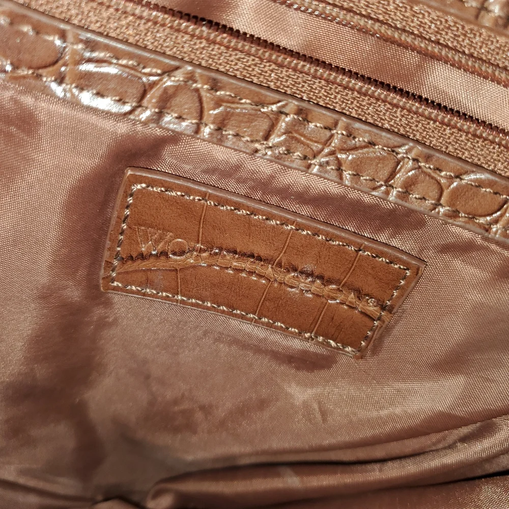 Women's Worthington Belted Satchel Handbag Purse Bag - Faux Croc Cognac Brown